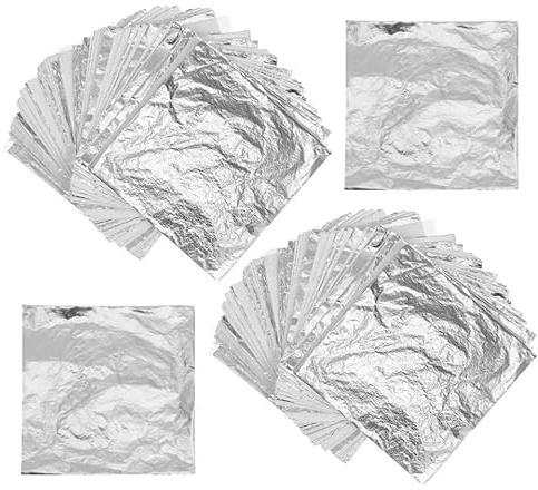SHINEOFI Silberfolie Blattsilber 100 Stück Metallic Papier für Nägel Kunst und Schmuck DIY Bastelmaterial zum Malen und Dekorieren