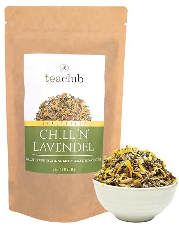 Chill N Lavendel 100g Tee Mischung lose, Abendtee Kräutertee mit Lavendel, Fenchel, Kümmel, Anis - TeaClub Herbal Tea