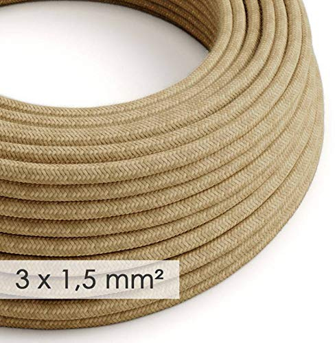 Creative-Cables L'originale cavo elettrico in tessuto a larga sezione 3x1,50 (20 m, Juta RN06) – Rotondo, juta – Ideale per impianti a vista – Sicurezza certificata