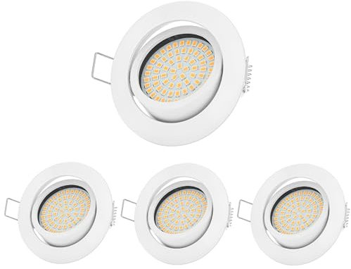 Sweet Led - LED Einbaustrahler 230V 4er Set - 330 Lumen | 3.5W | Edelstahl Optik - Deckenspots Rund Schwenkbar Einbauspots (Weiß Rahmen - Kaltweiß)