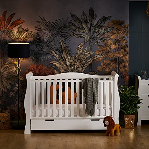 Obaby Stamford Sleigh Luxe Cot Bed - White | Elegant sleigh design. Adjustable, three-position base height, Birth - 4 years