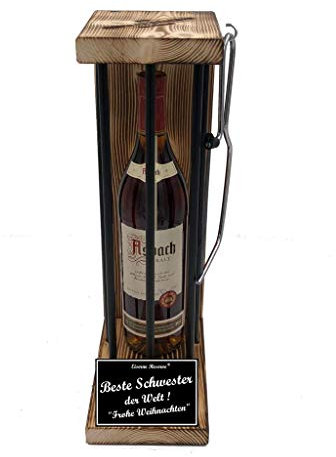 Weihnachten Geschenk Schwester Asbach Uralt Eiserne Reserve Black Edition incl. Notsäge Text s/w Beste Schwester der Welt Frohe Weihnachten Brandy (1 x 0.70 l)