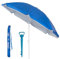 Pack de sombrilla de playa de 8 varillas y soporte de arena con protección solar UPF+50 de acero y nylon azul, de Ø 220 cm
