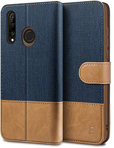 BEZ Handyhülle für Huawei P30 Lite Hülle, Tasche Kompatibel für Huawei P30 Lite, Schutzhüllen aus Klappetui mit Kreditkartenhaltern, Ständer, Magnetverschluss, Blaue Marine