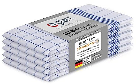 Glart 48KB1 Geschirrtücher 5er Set 50x70 cm blau kariert – 100 % Baumwolle, OEKO-TEX zertifiziert, waschbar, mit Aufhänger, vorgewaschen, saugstark, pflegeleicht, für Küche, Haushalt, Gastronomie