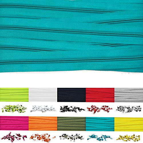 5m Endlosreißverschluss 5mm mit 10 zipper reißverschluss endlos Türkis