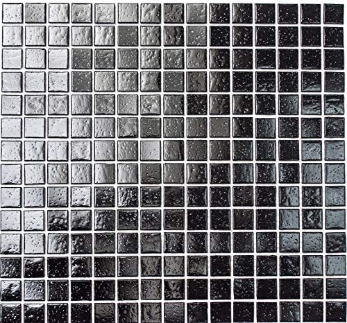 Glasmosaik Mosaikfliese schwarz für BODEN WAND BAD WC DUSCHE KÜCHE FLIESENSPIEGEL THEKENVERKLEIDUNG BADEWANNENVERKLEIDUNG Mosaikmatte Mosaikplatte - 10 Matten = 1 qm