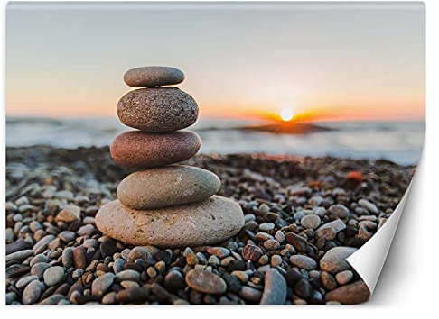 Feeby Papier Peint Intisse Coucher De Soleil Abstrait 300x210 cm beige Moderne Panoramique XXL Photo Mural Muraux Chambre Bureau Salle Pierres Zen Plage Rocheuse