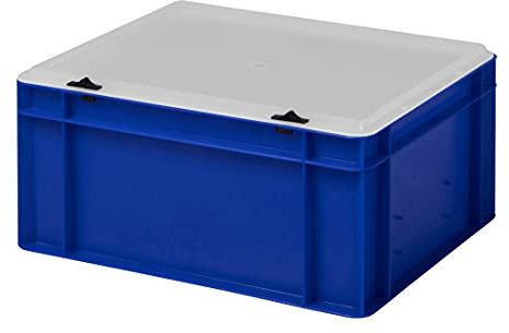 1a-TopStore Design Eurobox Stapelbox Lagerbehälter Kunststoffbox in 5 Farben und 16 Größen mit transparentem Deckel (matt) (blau, 40x30x18 cm)