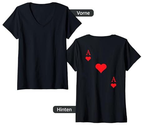 Damen Backprint Herz Ass Karte und Kartenspiel Valentin T-Shirt mit V-Ausschnitt