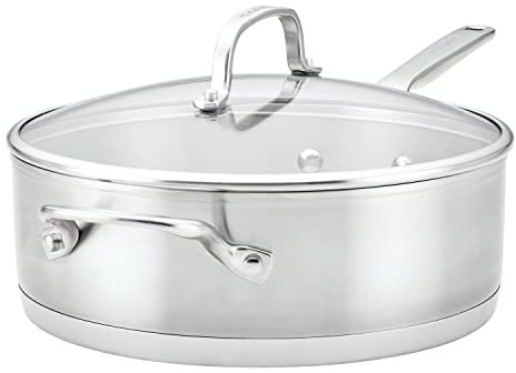 KitchenAid 71027 3-Ply Base Brushed Stainless Steel Deep Saute Pan with Helper Handle and Lid