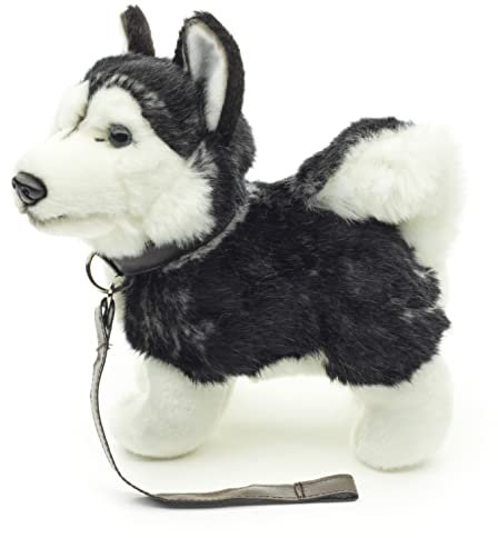 Uni-Toys - Husky Welpe schwarz, stehend (mit Leine) - 21 cm (Länge) - Plüsch-Hund - Plüschtier, Kuscheltier