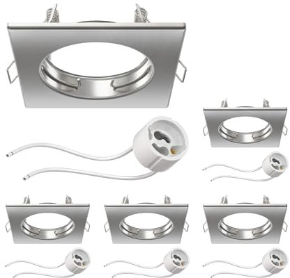 ledscom.de 5 Stück Deckeneinbaurahmen RIR Einbaurahmen chrom matt eckig (LED/Halogen/GU10/MR16/PAR16/50mm) inkl. GU10 Fassung