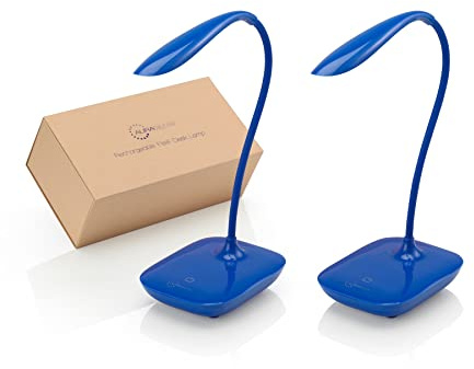 Auraglow Wireless Rechargeable Flexible Adjustable Gooseneck LED Desk Lamp, Touch Control Dimmable Reading Light for Home, Office, Work and Study - Blue - 2 Pack