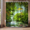 Bovlleetd Fluss-Duschvorhang, natürliche Landschaft, grüne Pflanzen, Lotusblatt, Stein, großer Pilz, Duschvorhänge, wasserdicht, Badezimmer-Trennwand, dekorativer Vorhang 152x183cm