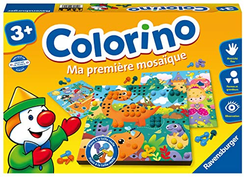 Ravensburger - Lernspiel – Colorino Mein erstes Mosaik – Lernspiel der Farben und Manipulation – Motorik und Kreativität – ab 3 Jahren – 20891 – französische Version