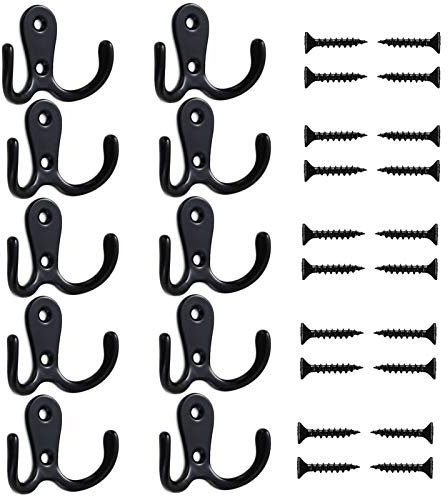 Mokife Gancho Perchero Vintage, 10 Piezas Ganchos Multiusos Pequeños Percheros Doble para Baño Dormitorio Cocina Garaje Inodoro Oficina Tienda, Negro