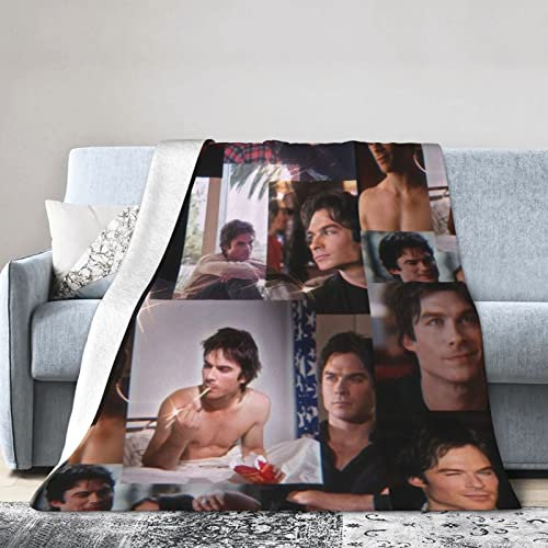 YINGD Lan Damon Somerhalder Salvatore Decke, ultraweich, leicht, Flanell-Fleece, Überwurf, Decke, warme Klimaanlage, Decke für Couch, Sofa, Bett, 125 cm x 100 cm