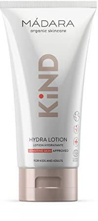 MÁDARA Bio-Hautpflege | KIND Hydra Lotion, 175 ml – Bio-zertifizierte, Regenerierende Körperlotion, Spendet Feuchtigkeit Und Pflegt Empfindliche Haut, Geeignet Für Die Ganze Familie