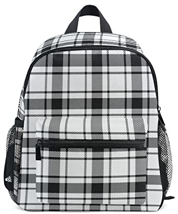 GuoChe Kleinkind-Rucksack für Jungen, Gilrs Tartan, kariert, Rucksäcke für Kinder, kleine Büchertasche, Reisetasche, Alter 2–7 Jahre, Weiß / Schwarz, Schwarz Weiß, Einheitsgröße