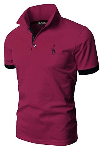 KUNJLELP Men's Regular-Fit Cotton Pique Polo Shirt Short Sleeve Golf Polos,Red,XXXL