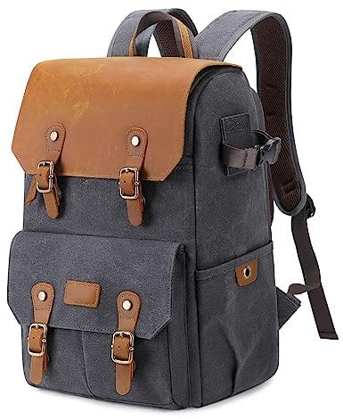 BAICLES Large Professional Canvas Camera Bag, Waterproof and Shockproof Case with Compartments, Lens Storage Rucksack for Nikon, Canon, Sony