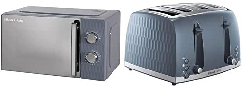 Russell Hobbs Honeycomb RHMM715G 17 Litre 700W Grey Solo Manual Microwave with 5 Power Levels, Integrated Timer and Defrost Function & 26073 4 Slice Toaster, Grey