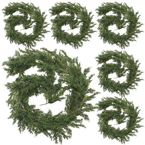 Crowye 6 Stück 1,8 m Weihnachtszederngirlande, künstliche Kiefer, Weihnachtsgirlande, realistische Wintergrün-Girlande, grüne Kiefer, Zypressen, Reben für Urlaub, Kamin, Tisch, Tafelaufsatz,