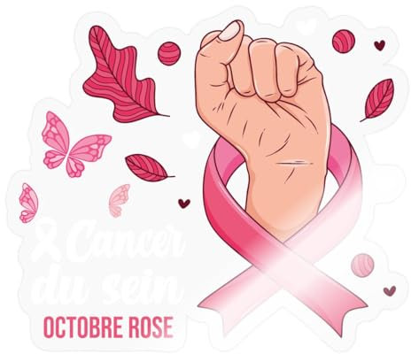 Spreadshirt Contre Le Cancer Du Sein - Octobre Rose - Feuilles et Papillons Autocollant/Sticker, 10 x 10 cm, brillant transparent