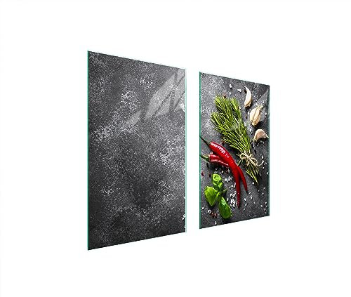 TMK ArtDeko Herdabdeckplatte 2 Teilig 40x52 + 35x52 cm - Spritzschutz Herdabdeckung – Herdschutz aus Sicherheitsglas – Robust, Hygienisch & Rutschfest– Schutz für Induktion, Ceran, Gas & Elektro