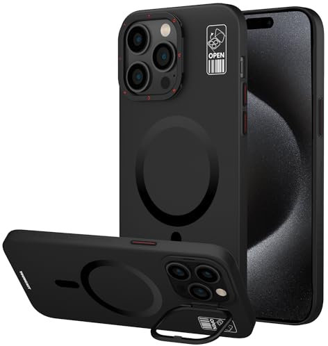 YOUNGKIT für iPhone 15 Pro Hülle,[Kompatibel mit MagSafe & Kamera Halter Schutz], Militärnorm Schutz, integrierter Kameraständer, magnetisches Handy Hülle für iPhone 15 Pro, Schwarz
