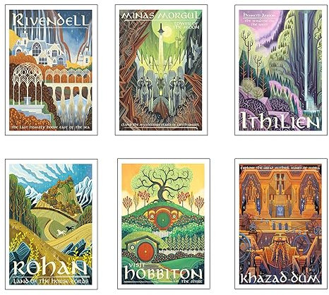 DKORARTE Set mit 6 Wandbildern, A3, für moderne Wohnzimmer, Schlafzimmer, Zimmer, ohne Rahmen, Serie und Filme, Der Herr der Ringe, Der Hobbit, 41 x 29,7 cm