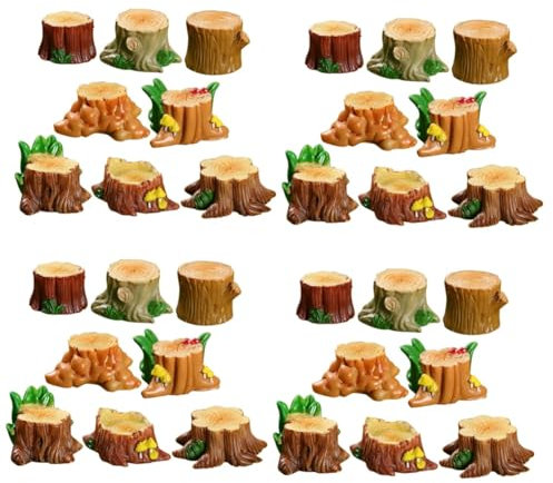 Garneck 32pcs Tiny Tree Stump Ornament for Garden Quirky Fairy Decor Outdoor Landscape Decoration