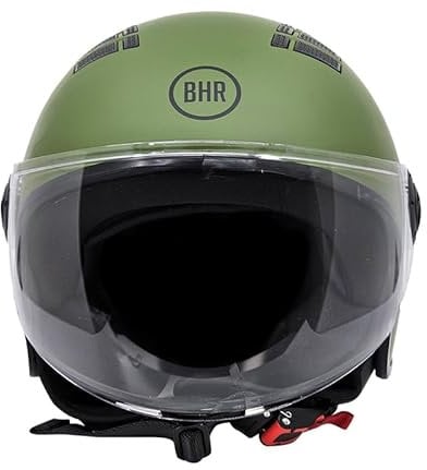 BHR Helm Demi-Jet 834 Flow - Sommer-Rollerhelm Homologiert ECE 22.06 mit 16 Belüftungslöchern - Vespa-Helm mit Kratzfestem Visier und Mikrometrischer Auslösung - Matt Grün XL