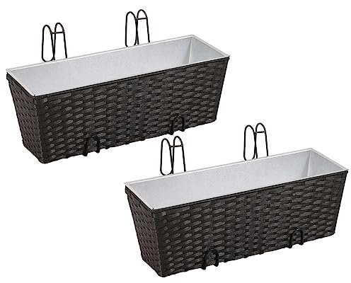 Cosisti Jardinières Balcon 2 pcs Jardinière Suspendue en rotin Pot de Fleurs Aspect rotin Jardinieres Exterieur Bac Jardiniere Bac à Fleurs Extérieur Trapèze Rotin-Noir-50 cm