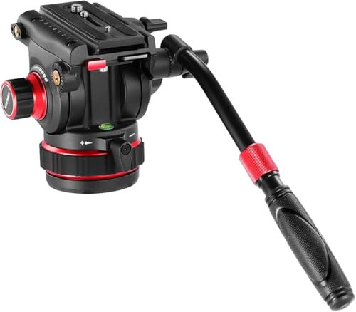 Neewer Testa Fluida per Treppiede Video Resistente, Smorzamento Pan/Incli Regolabile, Piastra Sgancio Rapido, Compatibile con DJI RS Gimbal, Maniglia Regolabile, Base ⌀75mm, Max 22lb, GM006