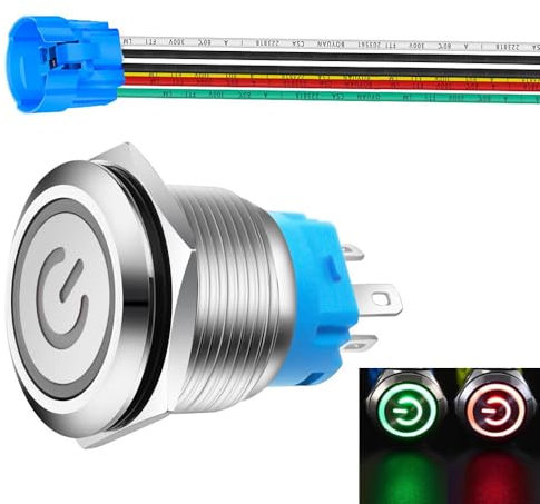 Gebildet Pulsante a scatto da 22mm con presa cavo 3A-12-24V(AC/DC) 1NO 1NC SPDT On Off Metallo Impermeabile IP65 Autobloccante (LED rosso e verde)