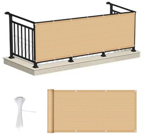 Wzmazingly Balkon Sichtschutz Höhe 40cm/50cm Sichtschutz-Netz Balkonbespannung Zaun Abdeckung HDPE Wind- Und UV-Schutz Mit Kabelbindern Und Ösen (Color : Beige, Size : 40x260cm)