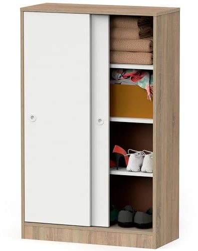 briebe Armario Dormitorio, Multiusos, Baño, Mueble Bajo Auxiliar Cocina, Zapatero, 2 Puertas Correderas 120x74x33 cm (Alto x Ancho x Profundo) Gran Capacidad, Nova (Roble Cambrian/Blanco)