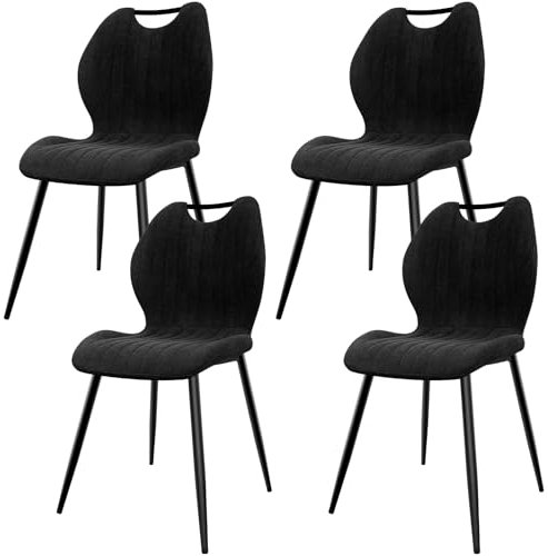 JIJIAN Lot de 4 Chaises de Salle à Manger, Chaise de Cuisine, Chaise tapissée, Chaises de Salon, Dossier en Tissu et Pieds en Métal, Idéales pour Salle à Manger, Cuisine, Salon, Noire