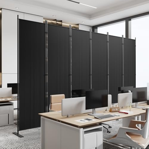 C-Hopetree 6 Panels Room Divider, 180cm Tall Indoor Folding Privacy Screen, Portable Partition Separator, Freestanding Separation Temporary Wall for Office, Bedroom, 304cm W X 180cm H, Black