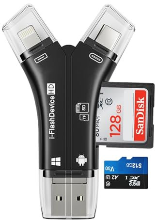 4 in 1 Universal Kartenleser,Card Reader 4 in 1,4-in-1-Universal-SD-TF-Kartenleser mit Mehreren Anschlüssen,Universal Kartenleser Handy,SD Kartenleser,4 in 1 Kartenleser für Phone/Pad