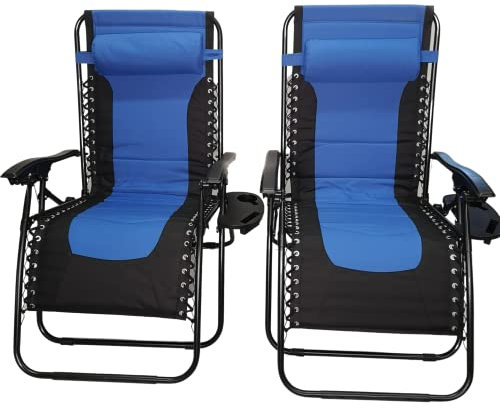 Samuel ALEXANDER Set of 2 Luxury Padded Multi Position Zero Gravity Garden Relaxer Chair Lounger in Blue & Black
