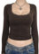 Women U-Neck Lace Trim Long Sleeve T Shirts Y2K Ribbed Slim Fit Crop Tops Aesthetic Vintage Tee Tops Streetwear (Dark Brown, S)