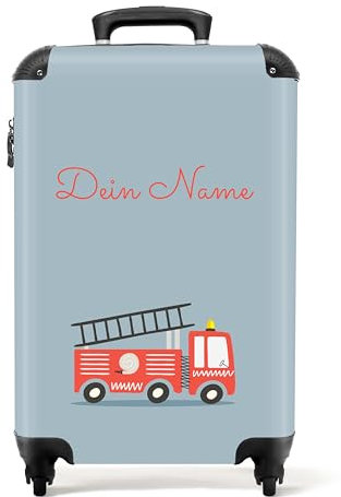 NoBoringSuitcases.com® Kinderkoffer Jungen - Koffer Kinder - Hartschalenkoffer Feuerwehr - Koffer Blau Rot - Reisekoffer - Trolley Kinder Jungs - 55x40x20 - Handgepäck - Rollkoffer - Personalisiert