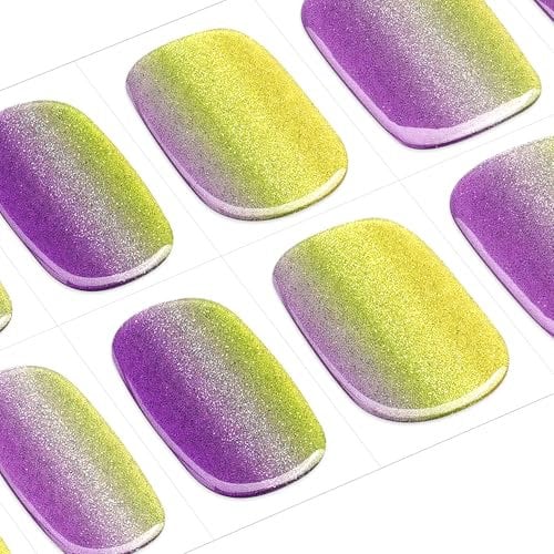 DANNI & TONI 28 Stickers Semi Cured Nail Strips, Lemon Yellow and Purple Cat Eyes Soft Self-Adhesive Gel Nail Stickers,Salon-Quality Gel Nail Polish Strips Manicure Stickers Set(Lavender Breeze)