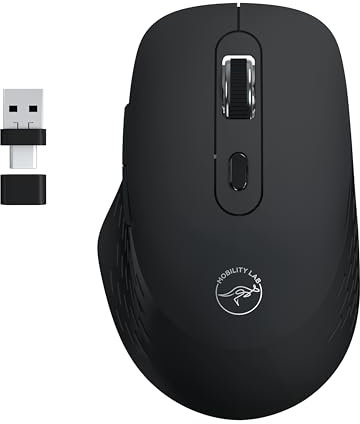 Mobility Lab – Omega – Mouse Wireless Bluetooth – Ergonomico, Ricevitore USB e USB-C, Clic Silenziosi, DPI regolabili, Compatibile con MacOS e Windows – Nero