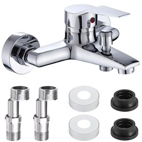 Grifo Monomando para Bañera y Ducha de Cobre - Sistema de Botón Pulsador, Distancia entre Centros 145 mm, Incluye Accesorios de Montaje, Resistente a la Corrosión y Fácil Limpieza