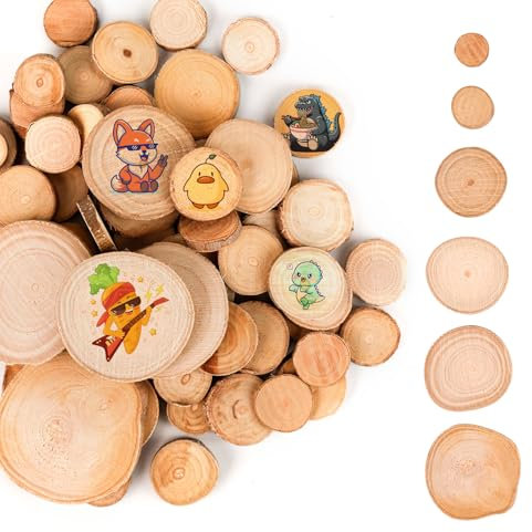 BigKego 50 Stück Holzscheiben Klein Runde Holzscheiben zum Basteln Naturholz Baumscheiben Holz Log Scheiben Unvollendete Holzkreise Ohne Loch 2-7cm für DIY Kunst Hochzeit Weihnachten Dekoration