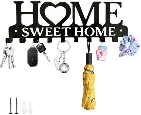 AhhiAboo Porte-clés mural - Crochets noirs pour décoration murale - Sweet Home Key Organizer Rack pour entrée, porte d'entrée, cuisine, couloir et bureau (maison)